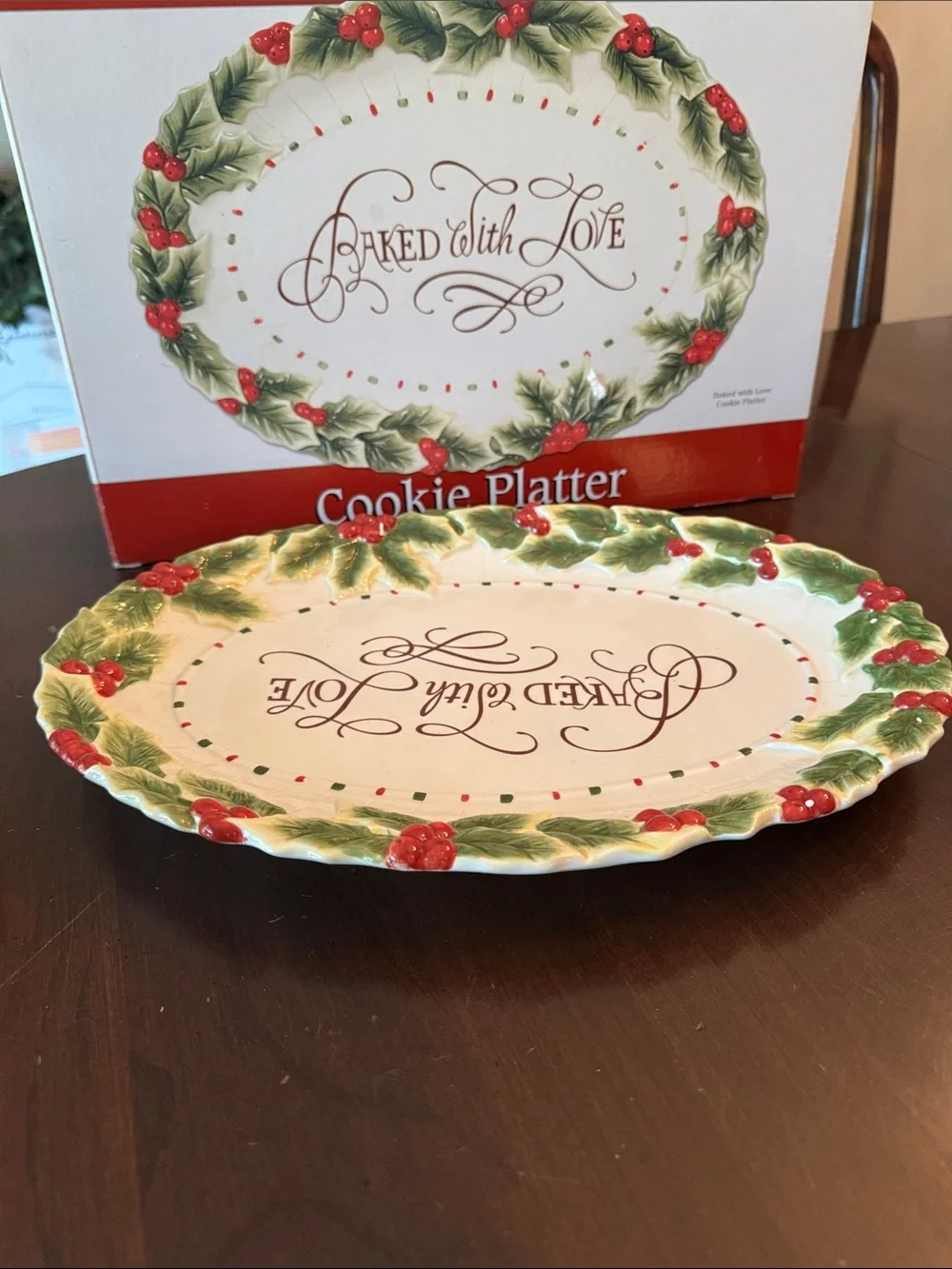 Fitz and Floyd Holiday Cookie Platter in Red, Ivory and Green